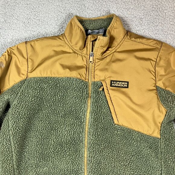 Under Armour Boys Storm Tanuk Sherpa Jacket Size Medium Mustard and Olive Green - Picture 2 of 9